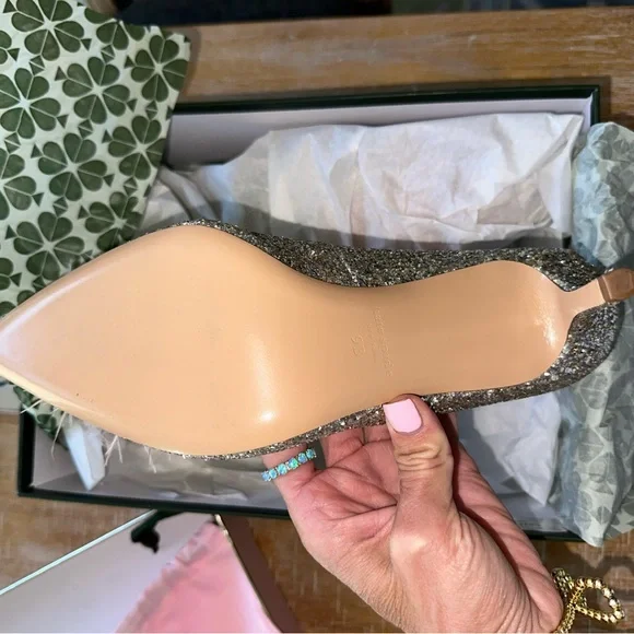 Kate Spade Marabou glitter heels 9 NEW - Picture 5 of 7